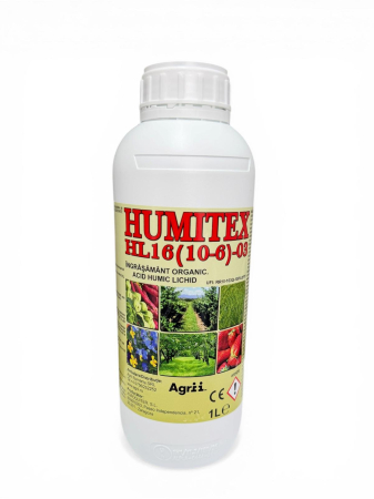 Ingrasaminte plante - Ingrasamant Foliar Organic Humitex HL-16 (10-6)-03, 1 Litru, Biostimulator cu Acizi Humici si Fulvici