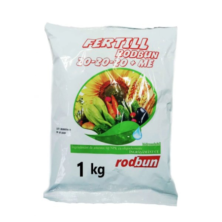 Ingrasaminte plante - Ingrasamant NPK Fertill RodBun 20.20.20 + ME 1Kg - Fertilizant Solubil pentru Crestere Uniforma