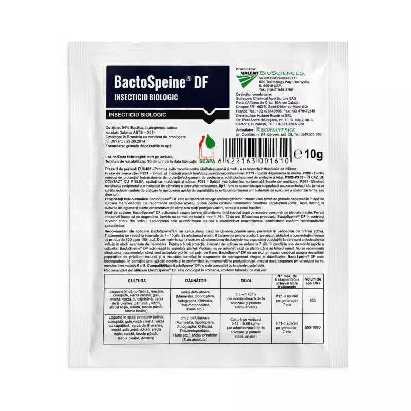Insecticid - Insecticid Biologic Bactospeine DF 10g, Combatere Omizi si Molii Legume si Pomi Fructiferi