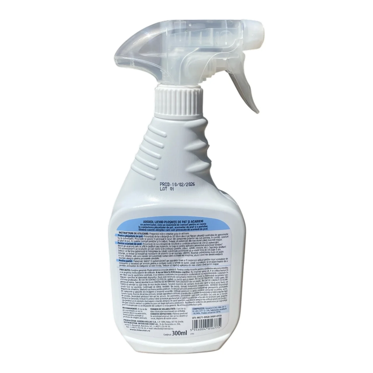 Insecticid Lichid Plosnite de Pat si Acarieni Aroxol 300ml, Solutie Gata de Utilizare pentru Saltele si Textile [1]