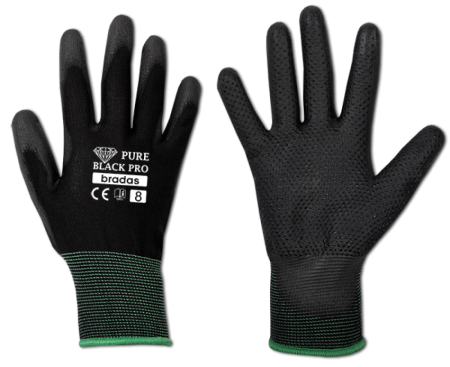 Manusi de Protectie Marimea 9 Pure Black Pro Bradas, Manusi de Lucru din Poliester Impregnate cu Poliuretan si Puncte PVC [0]