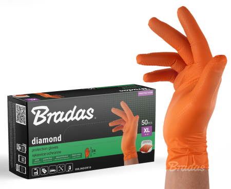 Echipament protectie gradina - Manusi Nitril Portocalii DIAMOND XL (10), Set 50 buc, Textura Diamantata, Ultra-Rezistente