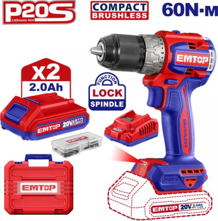 Scule electrice - Mașină de găurit și înșurubat cu 2 acumulatori 2.0AH, motor fără perii (brushless)