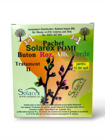 Pesticide - Pachet 3 in 1 Tratament II Pomi Fructiferi, Solarex, pentru 10 L Apa, Fungicid + Insecticid + Ingrasamant Foliar