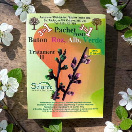 Pachet 3 in 1 Tratament II Pomi Fructiferi, Solarex, pentru 50 L Apa, Fungicid + Insecticid + Ingrasamant Foliar [2]
