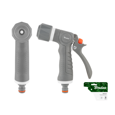 Accesorii irigat - Pistol de Udat Drept Diamond 3 Functii Bradas, Lance Reglabila cu Blocaj de Debit