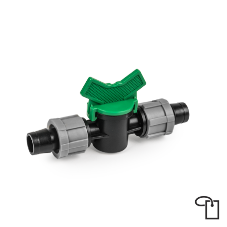 Accesorii irigat - Prelungitor cu Robinet Banda Picurare 16mm Bradas, Conector Liniar Mufa In linie cu Sfera pentru Irigatii