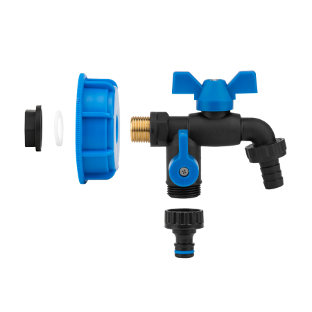 Robinet IBC S60x6 Premium din Nylon cu 2 Iesiri pentru Bazin 1000L, Adaptor Dublu Rezistent la Inghet Bradas [1]