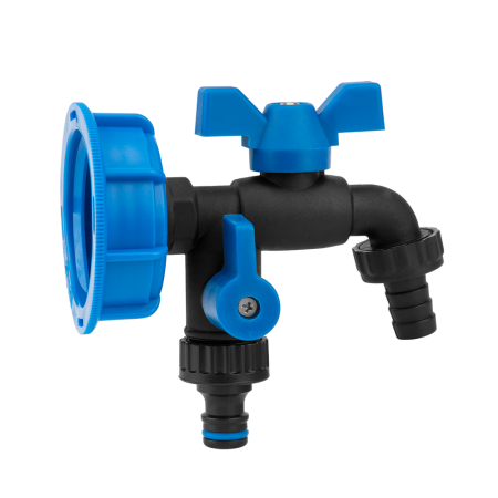 Accesorii irigat - Robinet IBC S60x6 Premium din Nylon cu 2 Iesiri pentru Bazin 1000L, Adaptor Dublu Rezistent la Inghet Bradas
