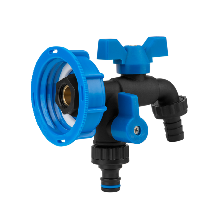 Robinet IBC S60x6 Premium din Nylon cu 2 Iesiri pentru Bazin 1000L, Adaptor Dublu Rezistent la Inghet Bradas [2]