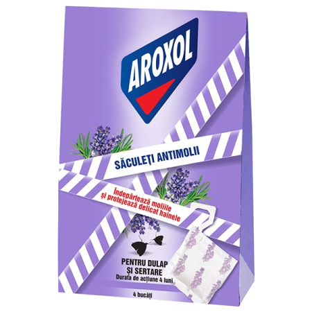 Saculeți Anti Molii de Haine Aroxol Sachets Lavanda 4 Bucati, Pliculete Parfumate pentru Dressing si Dulap [1]