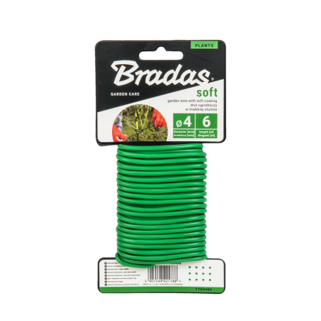 Accesorii agricole - Sarma Moale pentru Legat Plante 4mm Rola 6m Bradas Soft, Fir Metalic Flexibil Invelit in Cauciuc Spongios Gros