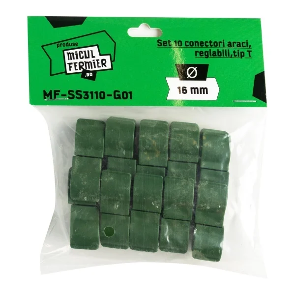 Araci/ Suporti plante - Set 10 Conectori Araci Micul Fermier (MF), Tip T Reglabili, Q 16 mm, pentru Spaliere si Structuri