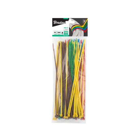 Colier / Faseta - Set 100 Coliere Plastic Colorate Bradas 3.6 x 150 mm, Rezistente la UV, Mix 5 Culori