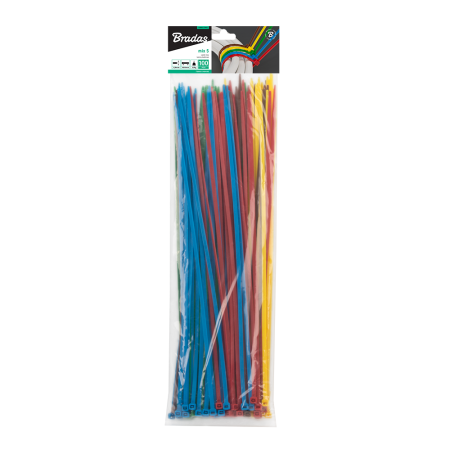 Colier / Faseta - Set 100 Coliere Plastic Colorate Bradas 4.8 x 200 mm, Rezistente la UV, Forta de Rupere 22 kg
