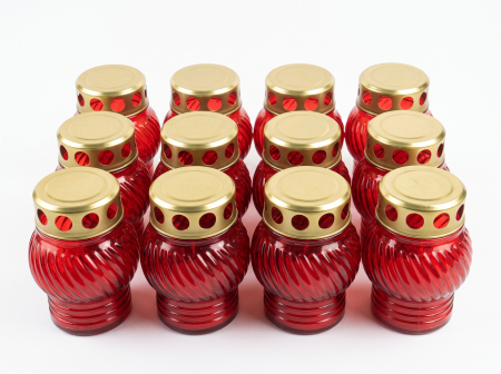 Candele / Rezerve / Lumanari - Set 12 Candele S1 Rosii din Sticla cu Capac Aluminiu Ardere Aprox. 15 Ore