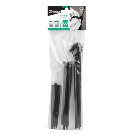 Colier / Faseta - Set 60 Coliere Plastic Negre Rezistente la UV, 3 Dimensiuni Mixte (100, 150, 200 mm)
