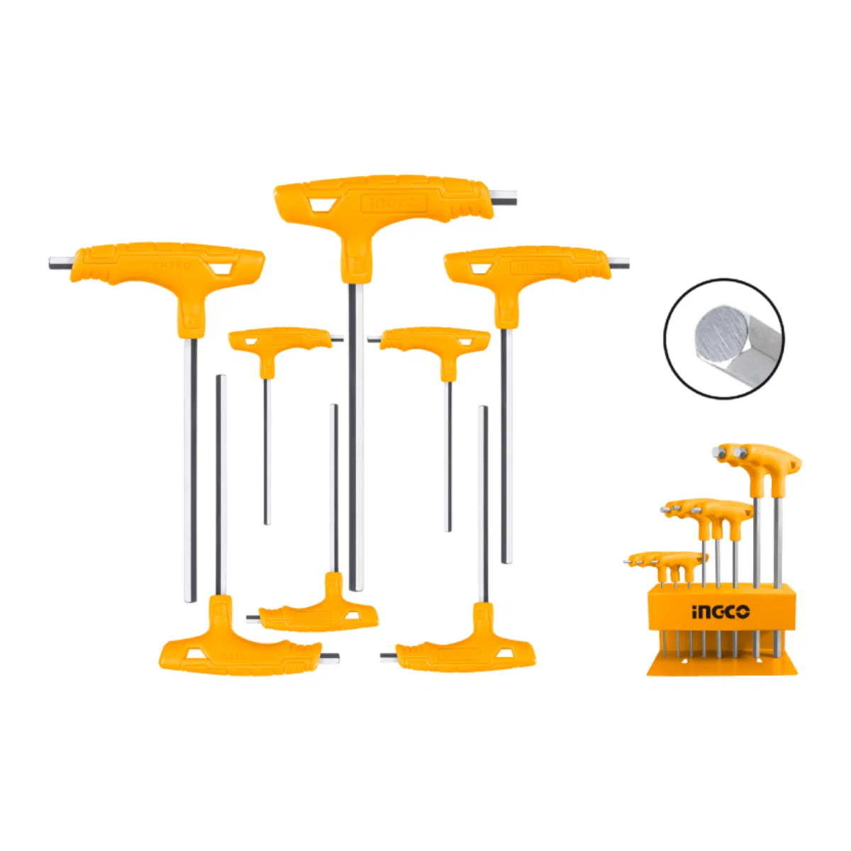 Produse Bricolaj - Set 8 Chei Imbus Hexagonale cu Maner T Ingco CrV - Set Profesional Chei Imbus cu Pargie Ergonomica