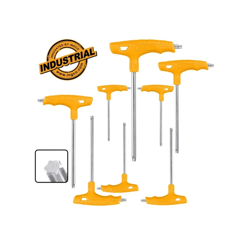 Produse Bricolaj - Set 8 Chei Torx cu Maner T Ingco CrV - Set Profesional Chei Stea cu Pargie Ergonomica