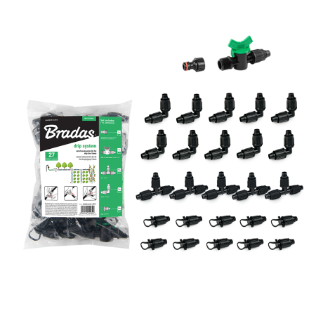 Accesorii irigat - Set Accesorii Irigare prin Picurare Tub 16mm Bradas, Kit Fitinguri Complete (27 piese/set)
