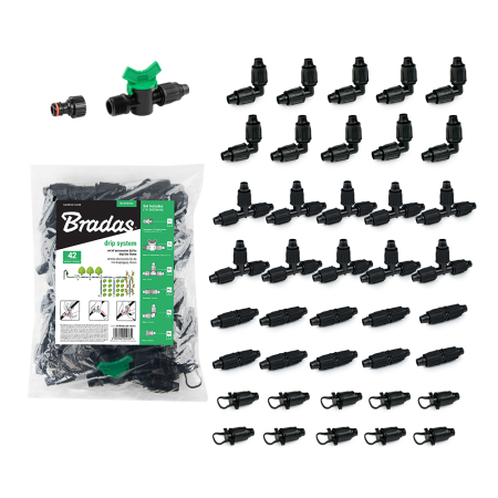 Accesorii irigat - Set Accesorii Irigare prin Picurare Tub 16mm Bradas, Kit Fitinguri Extins (42 piese/set