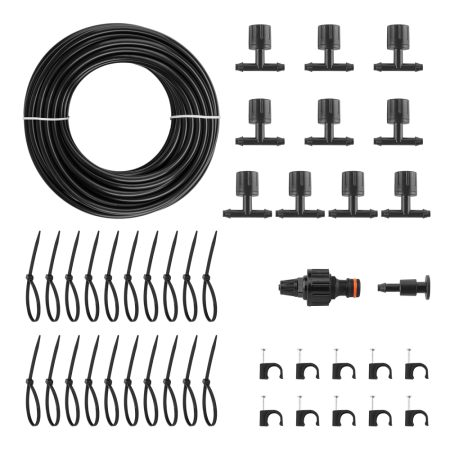 Accesorii irigat - Set Complet Perdea de Apa 10m Negru pentru Terasa, Sistem de Racire prin Pulverizare Ceata cu 10 Duze