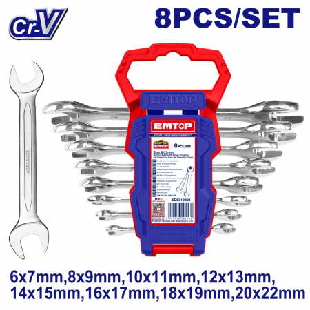 Set chei combinate - Set de chei duble cu cap deschis, 8 bucăți