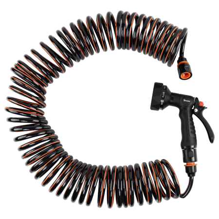 Accesorii irigat - Set Furtun Spiralat Gradina 15m Spring Flex Bradas cu Pistol 9 Functii si Conectori