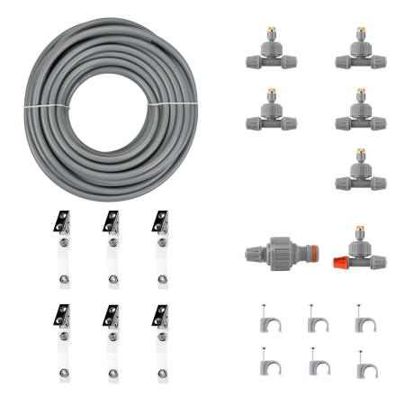 Accesorii irigat - Set Perdea de Apa 10m pentru Racorire si Ceata Terasa sau Solar Bradas, Kit Complet DIY cu 6 Duze Alama