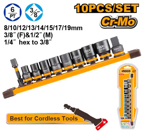 Truse /set scule - Set tubulare Impact 3/8 INGCO – 10 piese rezistente