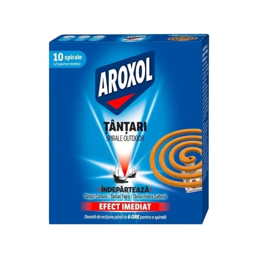 Insecticid - Spirale Anti Tantari pentru Exterior Aroxol 10 Bucati, Fumigene Profesionale de Prispa si Gradina