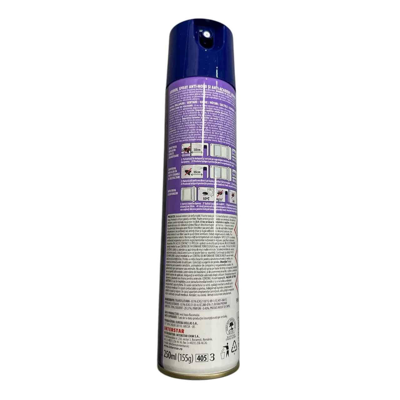 Spray Anti Molii de Haine Aroxol 250ml, Insecticid Aerosol cu Actiune Rapida si Parfum de Lavanda [1]