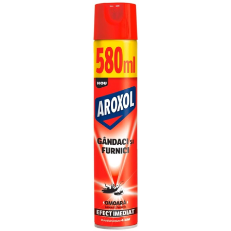 Insecticid - Spray Insecticid pentru Gandaci si Furnici Aroxol 580ml, Aerosol Heavy-Duty cu Actiune Rapida pe Suprafete