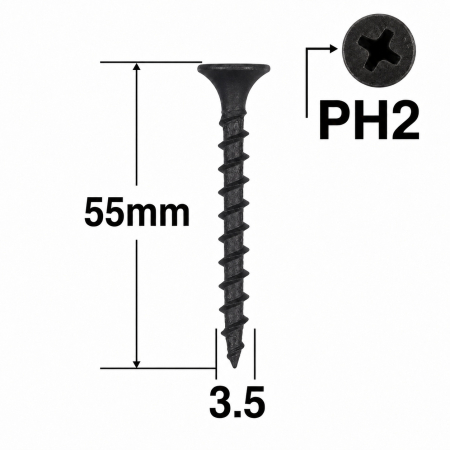 Suruburi - Surub Rigips Lemn WK-FT 3.5x55mm 500buc KSGD-35055 - Horznegru Negrat cu Cap Incatasat