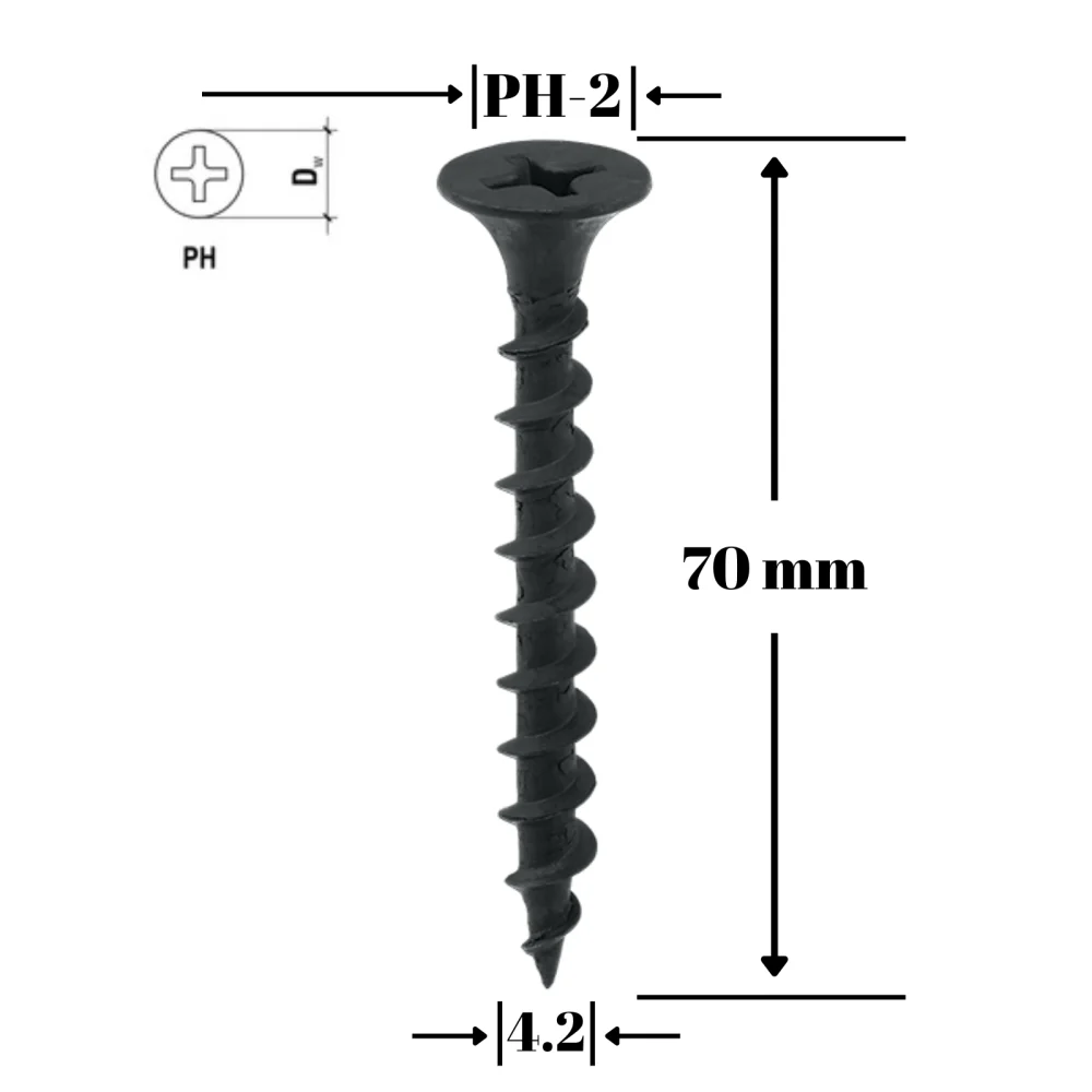 Produse Bricolaj - Surub Rigips Lemn WKT-FT 4.2x70mm 250buc KSGD-42070 - Holszurub Negrat Gros pentru Fixare Adanca