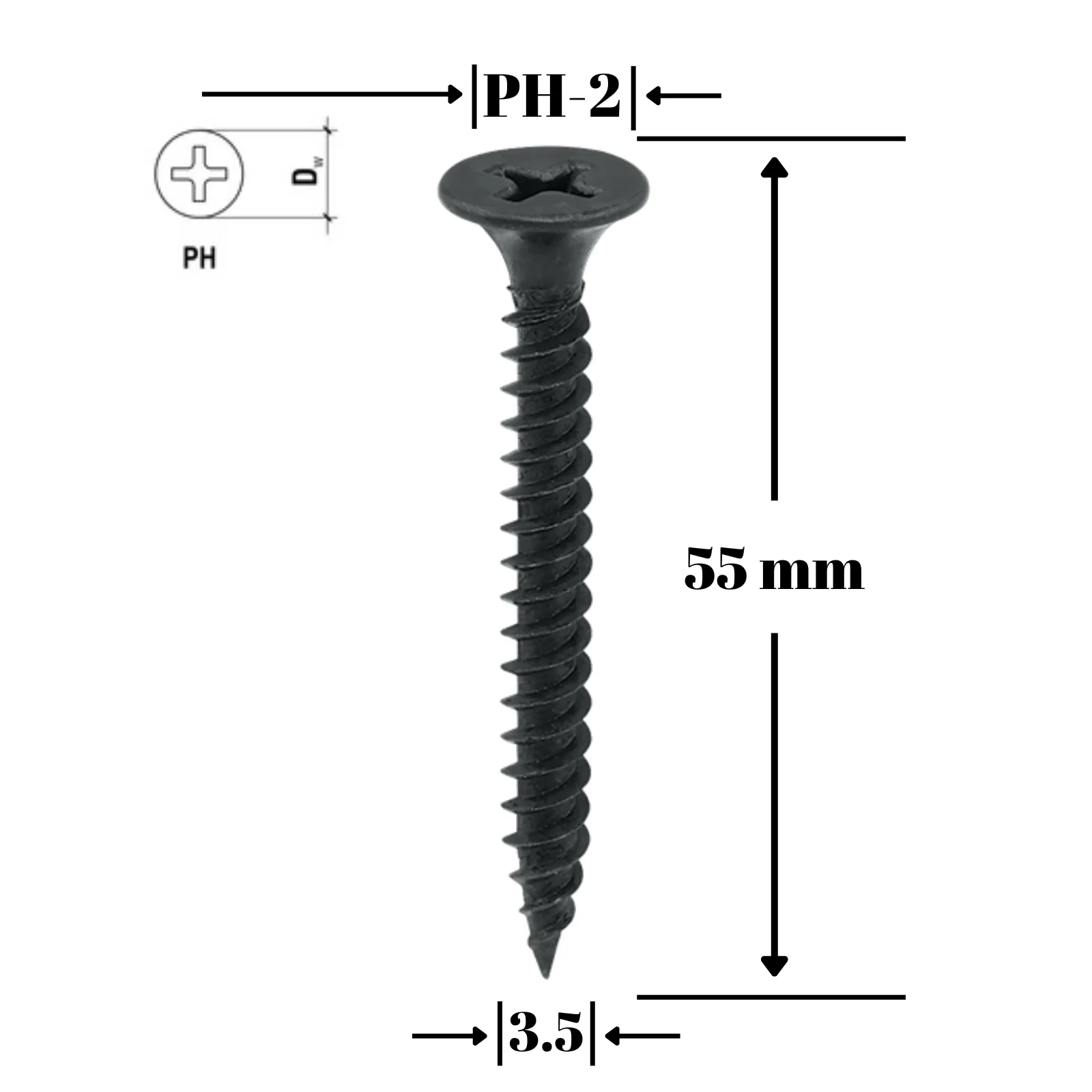 Produse Bricolaj - Surub Rigips Metal WKT-TN 3.5x55mm 500buc KSGM-35055 - Holszurub Autofiletant Negrat Lung cu Filet Des