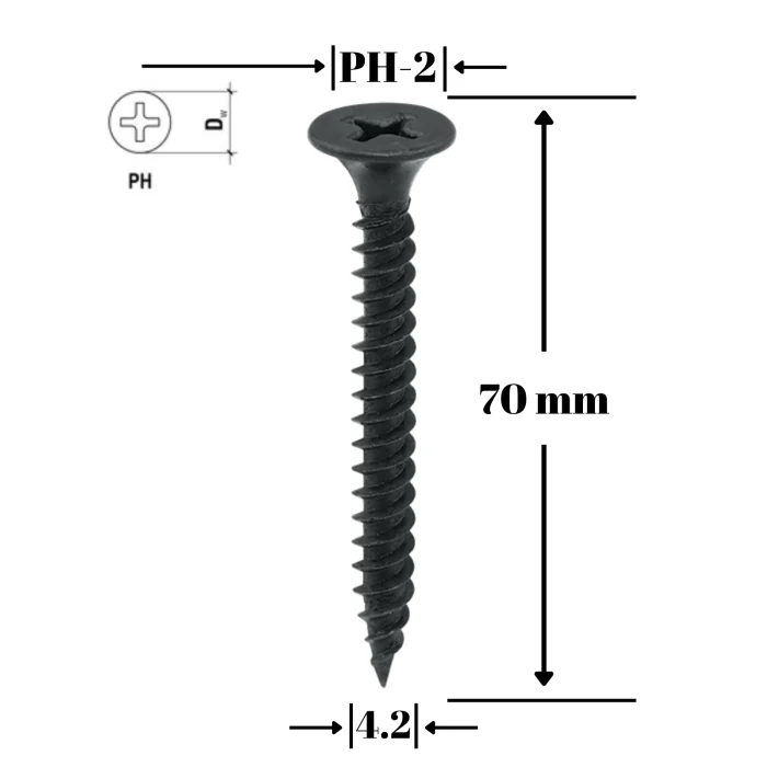Suruburi - Surub Rigips Metal WKT-TN 4.2x70mm 250buc KSGM-42070 - Holszurub Autofiletant Negrat Gros pentru Fixare Adanca