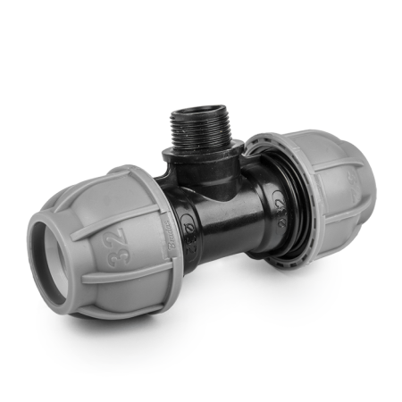 Accesorii irigat - Teu Compresie PE cu Reductie 1/2 inch Filet Exterior, 25 mm x 1/2 x 25 mm, PN10, Bradas