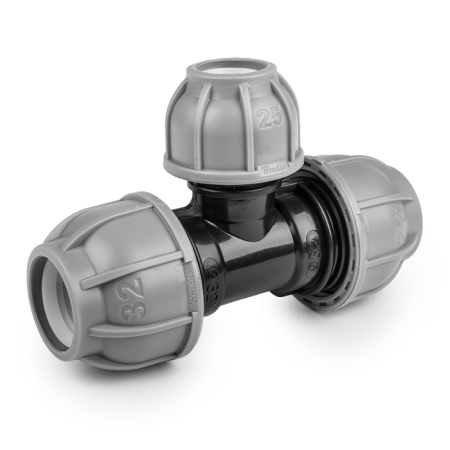 Accesorii irigat - Teu Compresie PE Redus, 32 mm x 25 mm x 32 mm, PN10, Bradas