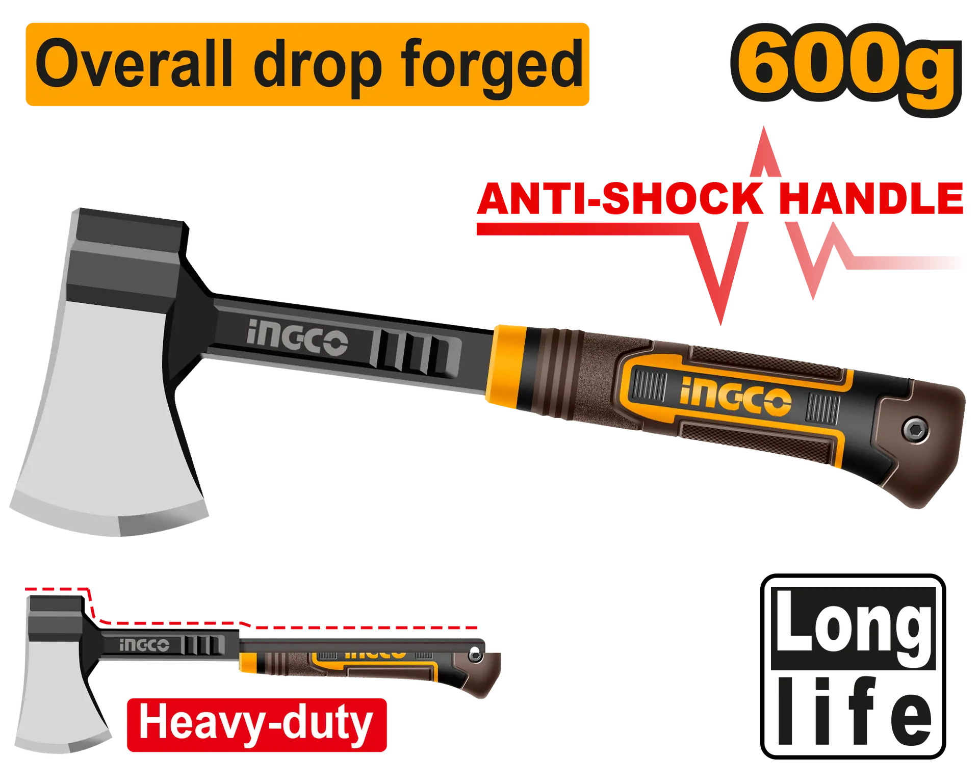 Baros / Ciocan / Topor - Topor/Secure profesional INGCO 600 g – maner ergonomic antisoc
