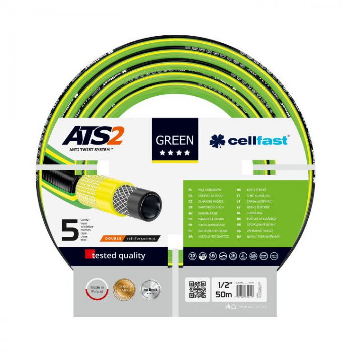 Furtun pentru gradina Cellfast GREEN cu 5 straturi, 1/2", Armat, 50m, protectie UV, antirasucire [1]