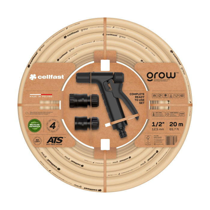 Set Furtun Pentru Gradina Cellfast Grow 12 20m Protectie Uv Antirasucire Pistol Stropire 