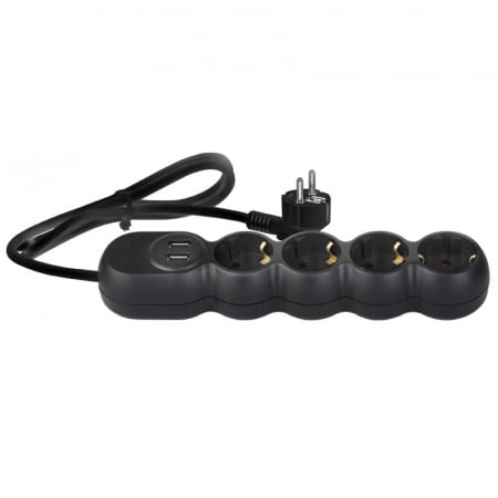 Electrice - Prelungitor 3G1.5 negru  4 prize USB2.0 1.5 m