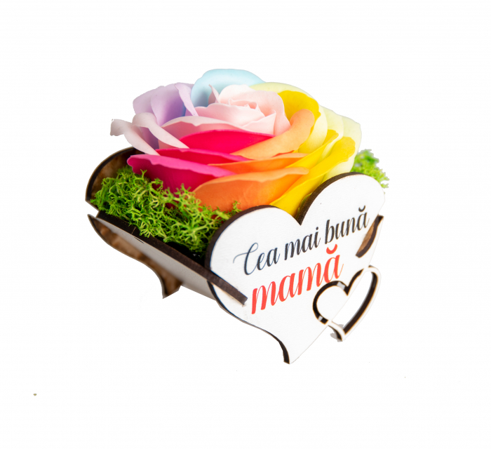Cutie lemn personalizata cu trandafir de sapun si licheni Cea mai buna mama [2]