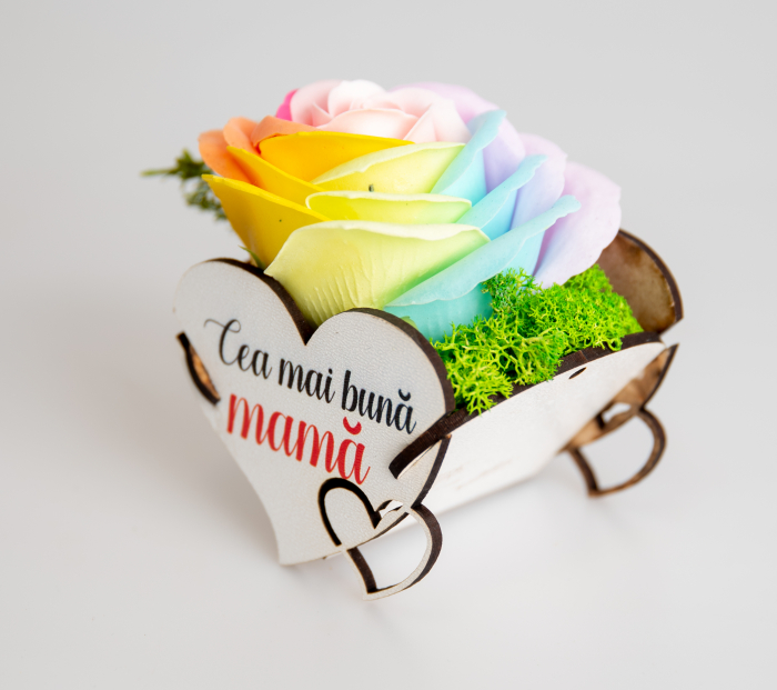 Cutie lemn personalizata cu trandafir de sapun si licheni Cea mai buna mama [3]