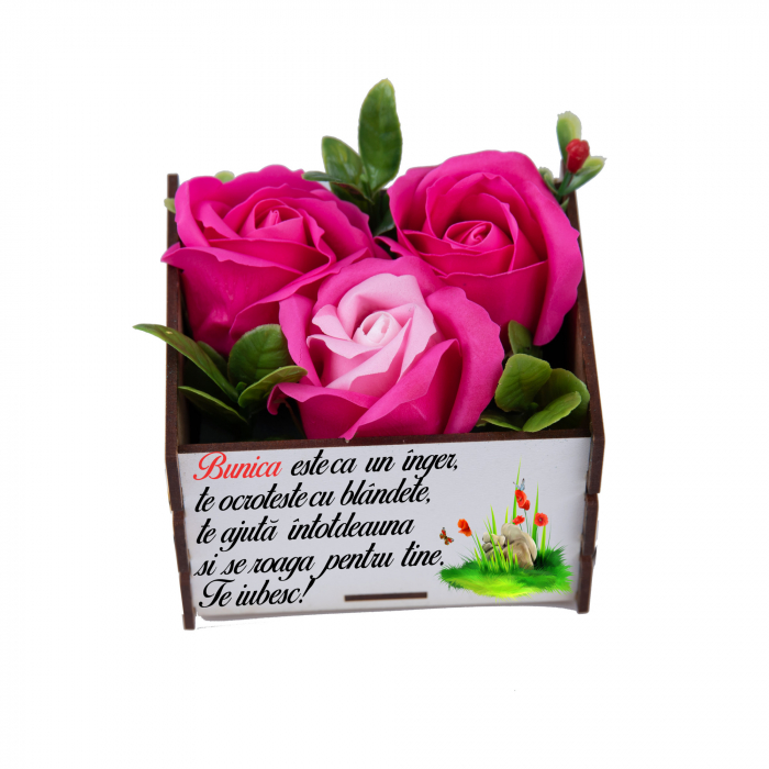Cutie din Lemn Personalizat pentru Bunica si 3 Trandafiri de Sapun [2]