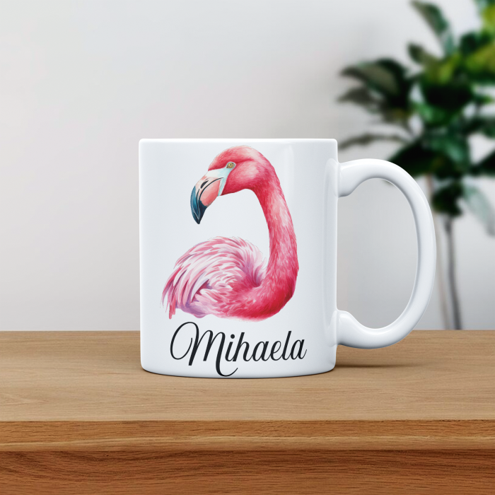 Cana personalizata cu poza si nume Flamingo roz [1]