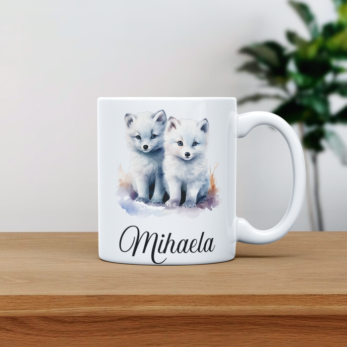Cana personalizata cu poza si nume Lup doi pui [1]