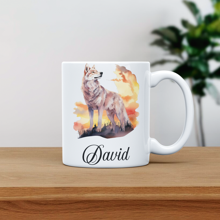 Cana personalizata cu poza si nume Lup alb apus [1]