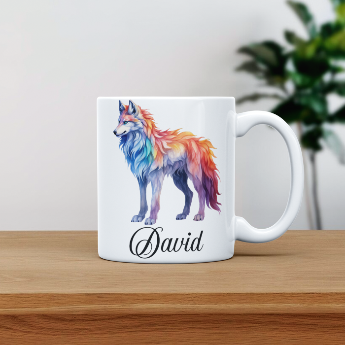 Cana personalizata cu poza si nume Lup multicolor [1]